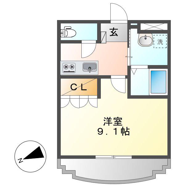 エクシヴ ボヌール(1K/2階)の間取り写真