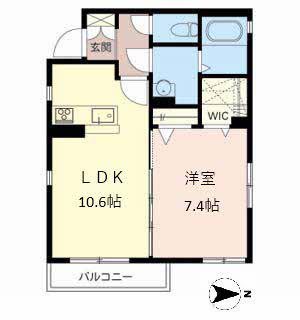 シャーメゾンパークサイド(1LDK/2階)の間取り写真