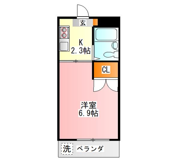 SKY STAR VIEW日野(1K/2階)の間取り写真