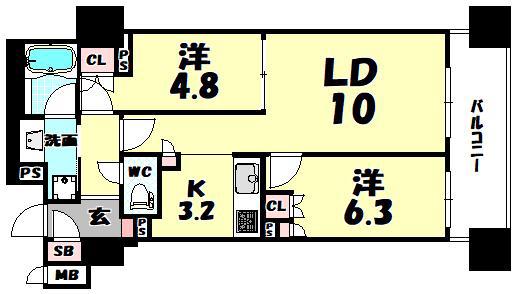 ローレルタワー心斎橋(2LDK/11階)の間取り写真