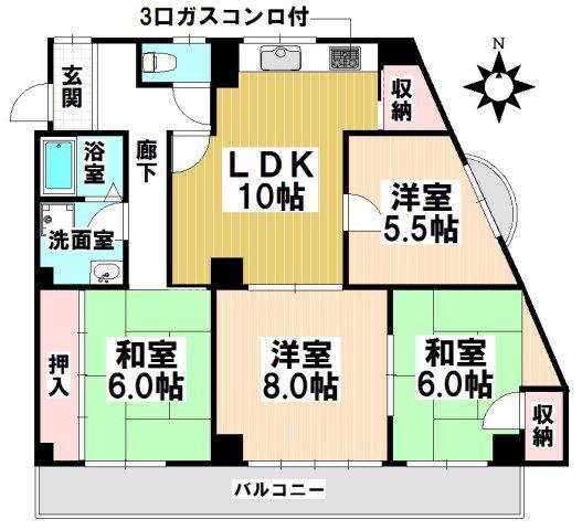 ドミール汐路(4LDK/3階)の間取り写真