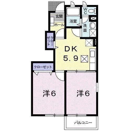 サンシャインコートB(2DK/1階)の間取り写真