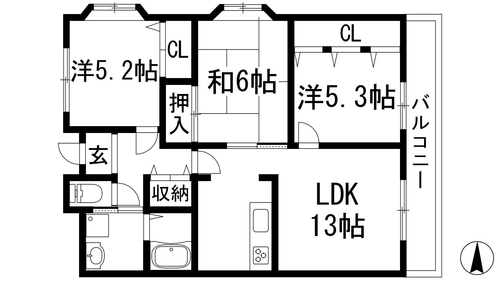 シェリール昆陽(3LDK/1階)の間取り写真