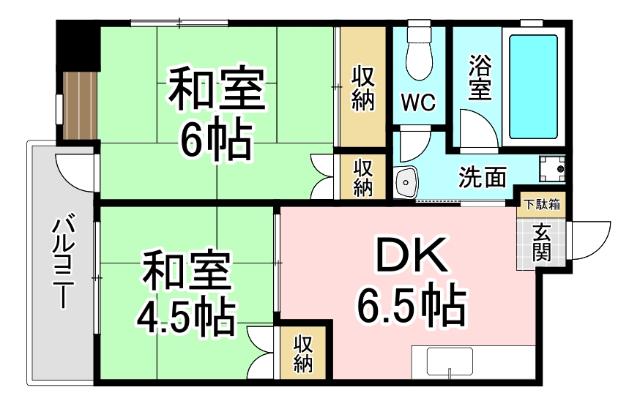 セゾン片野公園前(2DK/2階)の間取り写真