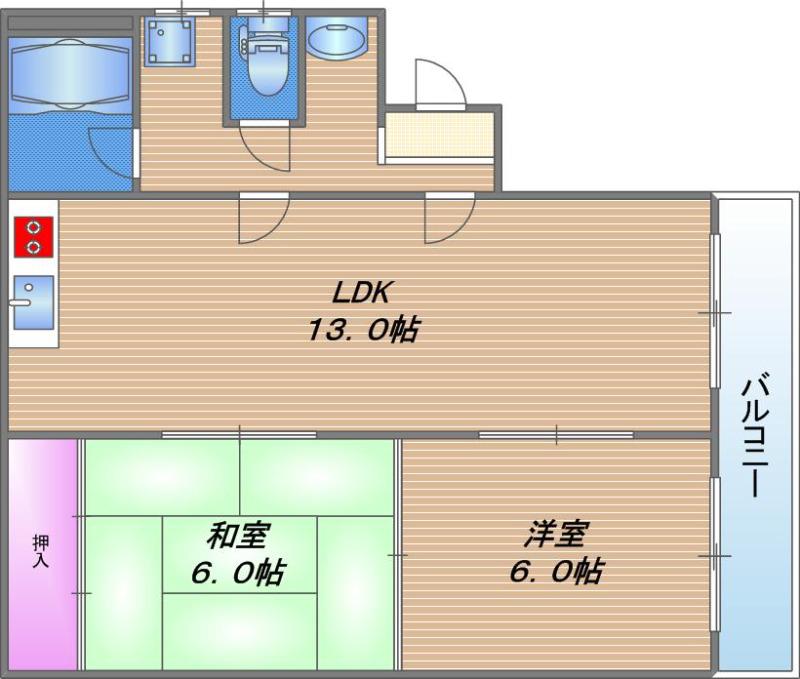 Kハイツ(2LDK/1階)の間取り写真