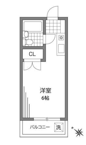 クレセントハイム(ワンルーム/1階)の間取り写真