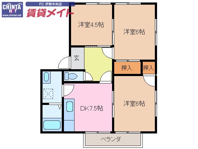 カーサ宮前(3DK/2階)の間取り写真