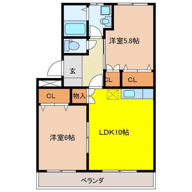 サンライズオクダA(2LDK/2階)の間取り写真