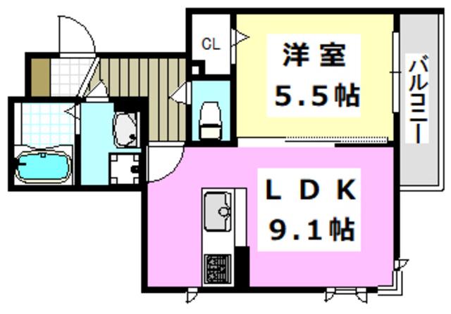 シャーメゾン南茨木(1LDK/2階)の間取り写真