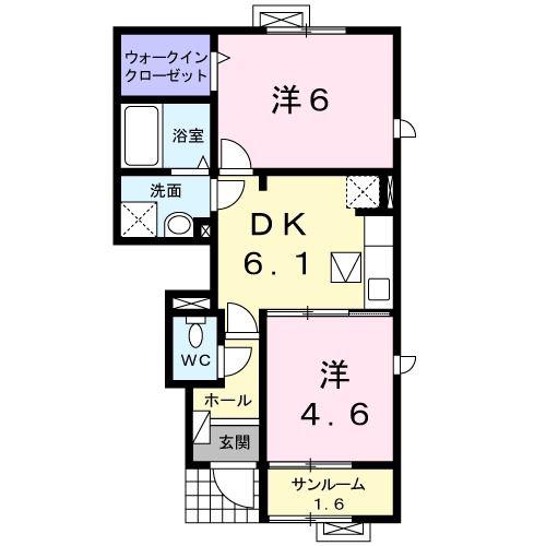 クレディフルールA(2DK/1階)の間取り写真