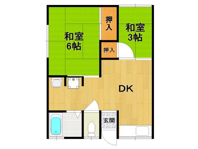 春日丘6丁目平屋(2DK/1階)の間取り写真
