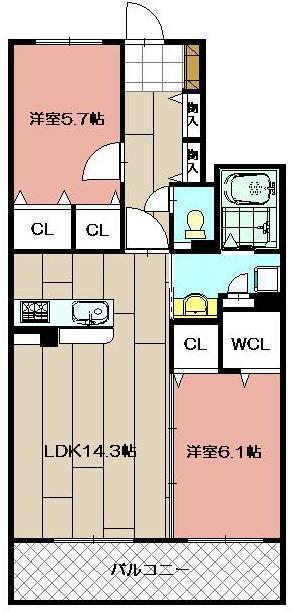 ベイサージュひびきの(2LDK/3階)の間取り写真