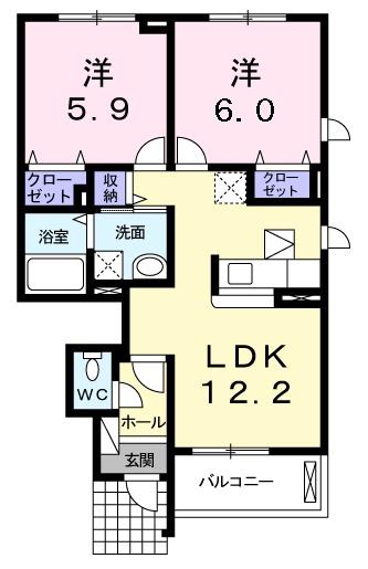 エスポアール・アンジュ(2LDK/1階)の間取り写真