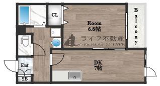 ステラコート玉造(1DK/5階)の間取り写真