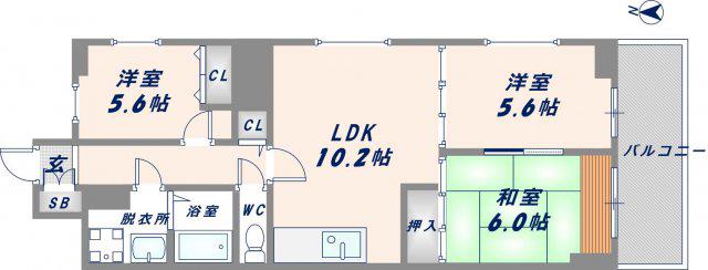 センターロイヤル(3LDK/5階)の間取り写真