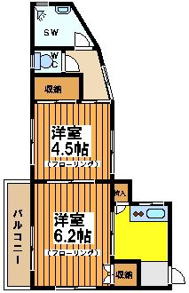 本町ハイム(2K/2階)の間取り写真