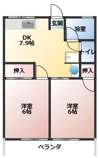 シティハイムユートピアT(2DK/2階)の間取り写真