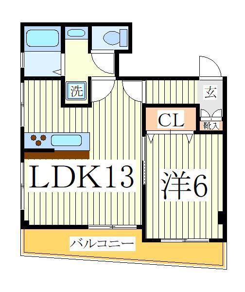 栗山ビル(1LDK/3階)の間取り写真
