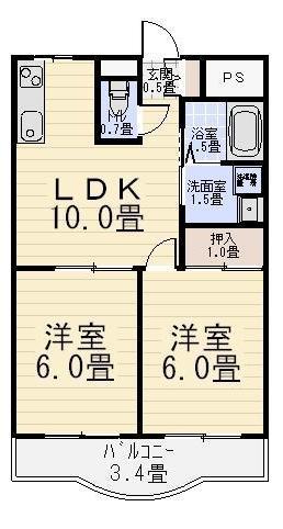 つくばエクスプレス 六町駅 徒歩15分 5階建 築26年(2LDK/3階)の間取り写真