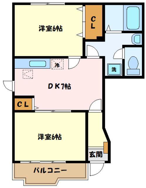 アンソレイエ(2DK/1階)の間取り写真