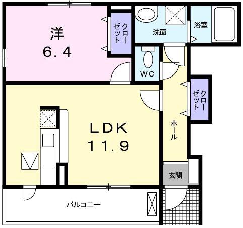 サンリットタウンC(1LDK/1階)の間取り写真