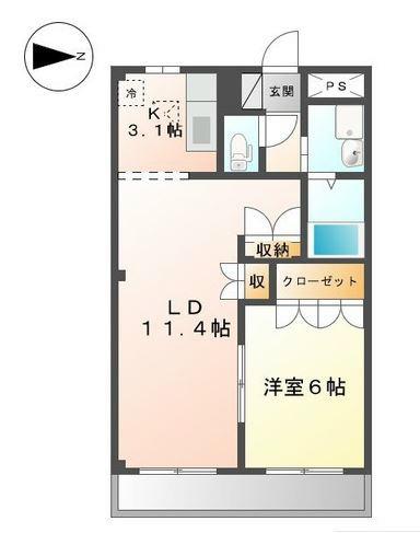 メルヴェールI(1LDK/1階)の間取り写真