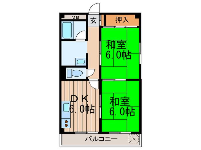 アーバンヒル石切(2DK/1階)の間取り写真