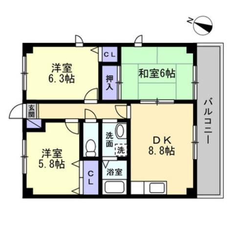 フィネス大井(3DK/2階)の間取り写真