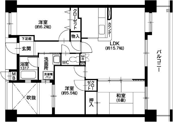 プリーマヴィラ井尻(3LDK/3階)の間取り写真