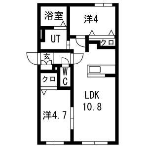 センチュリー日の出(2LDK/3階)の間取り写真