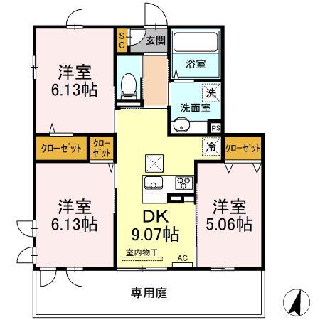 CASAGRANDE(3DK/1階)の間取り写真