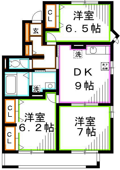 アンビエンテ(3DK/2階)の間取り写真