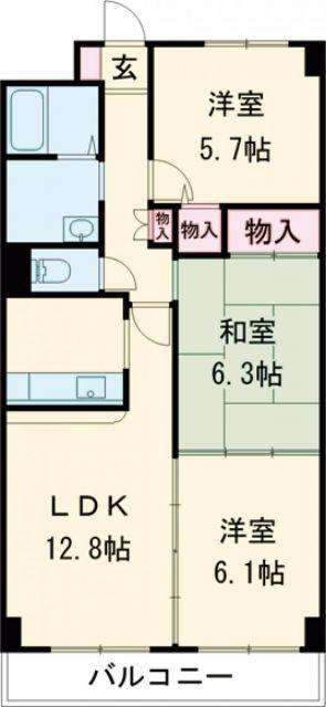 ベルデ中野館(3LDK/5階)の間取り写真