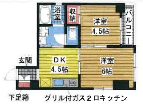 品川第6マンション(2DK/4階)の間取り写真