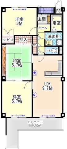アカンサス弐番館(3LDK/3階)の間取り写真