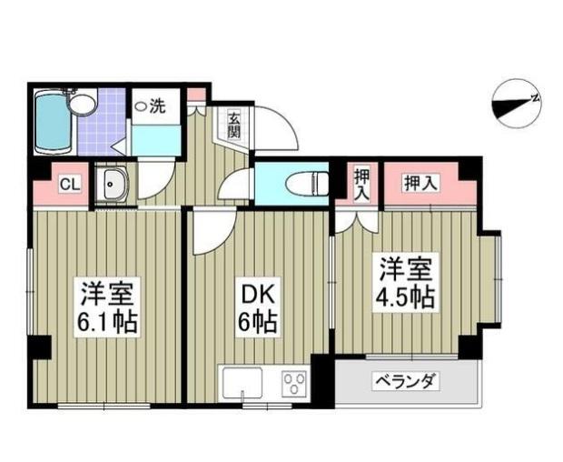 ドエル淵野辺(2DK/4階)の間取り写真