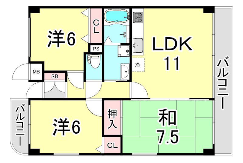 ラポール平松(3LDK/1階)の間取り写真