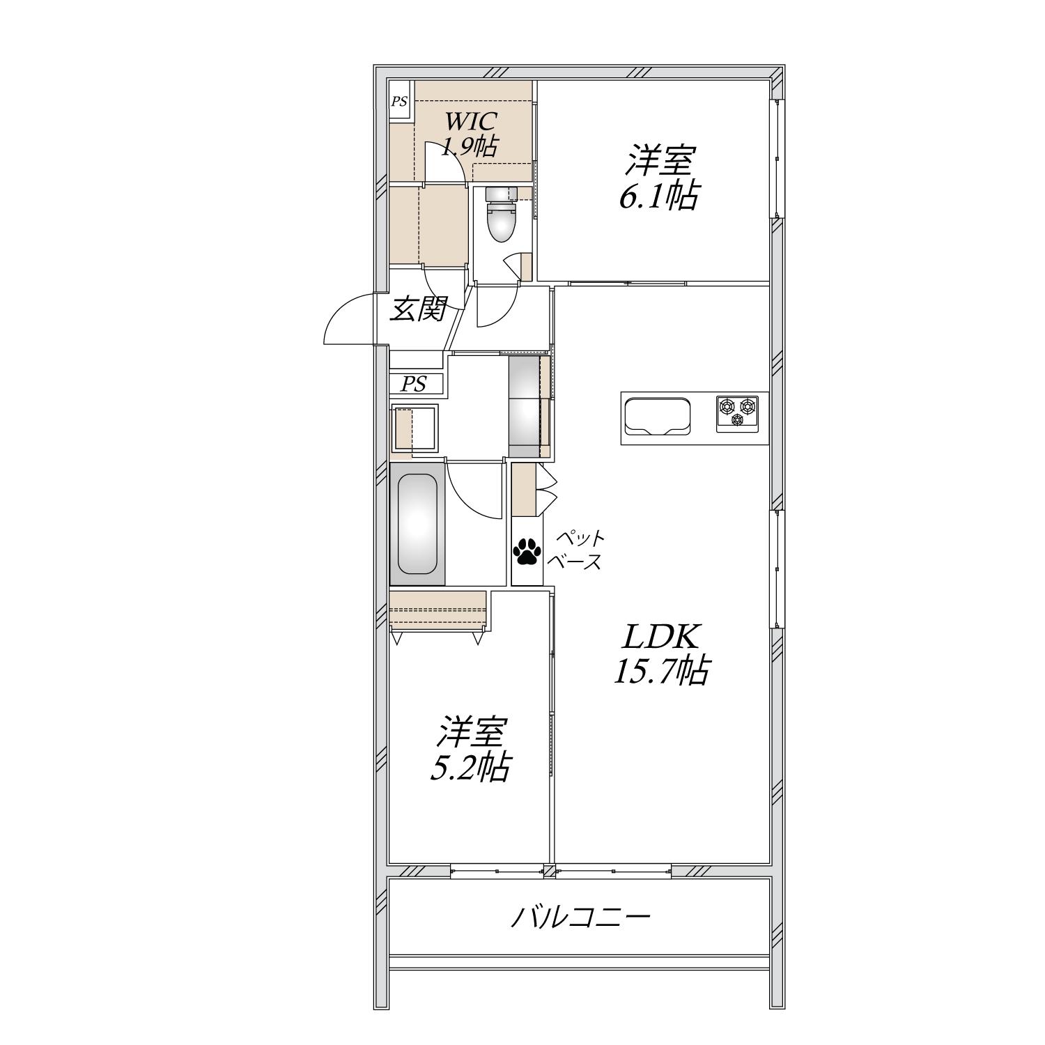 ヘーベルメゾン アトレ(2LDK/2階)の間取り写真