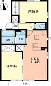 ディアコートIII(2LDK/1階)の間取り写真