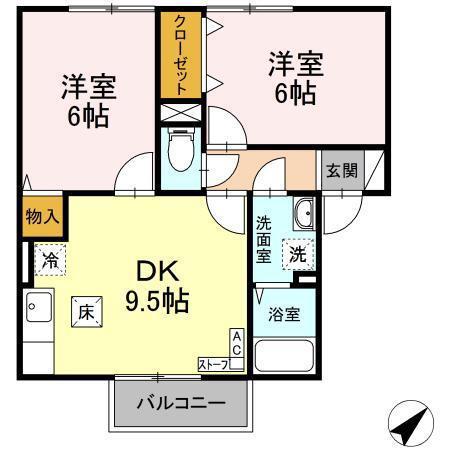 グランバルクB(2DK/1階)の間取り写真