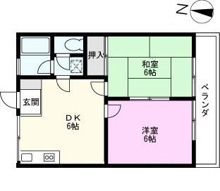 レインボーパレス1号館(2DK/2階)の間取り写真