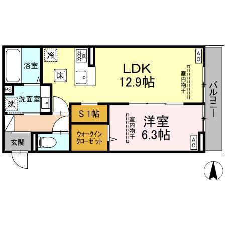 GRAND D-ROOM里山辺(1LDK/1階)の間取り写真