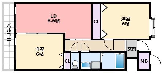 GRAND RESIDENCE西宮旧ゴールドマンション(2LDK/5階)の間取り写真
