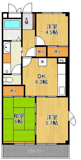 ルシェール武庫之荘(3DK/4階)の間取り写真