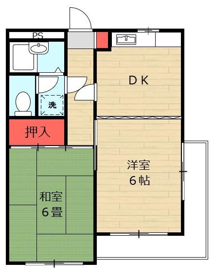 プラザ吉川90(2DK/1階)の間取り写真