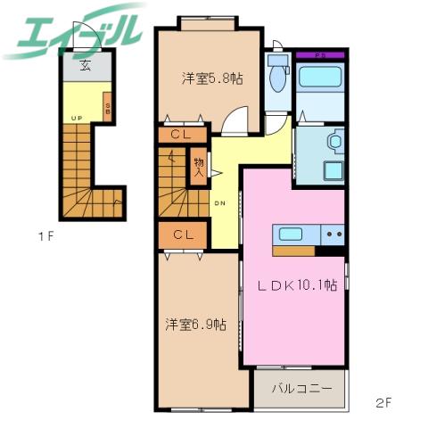 サンロワールB(2LDK/2階)の間取り写真
