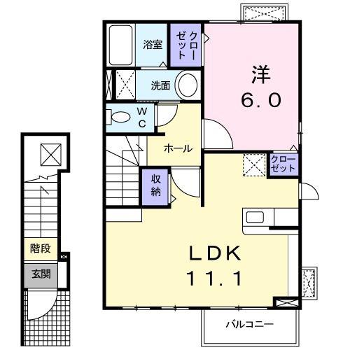 ソレアードユニティII(1LDK/2階)の間取り写真