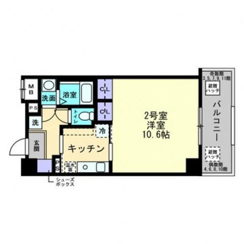 ディアメゾン十日市(1K/5階)の間取り写真
