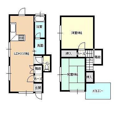 ルピナス A(2LDK/1階)の間取り写真