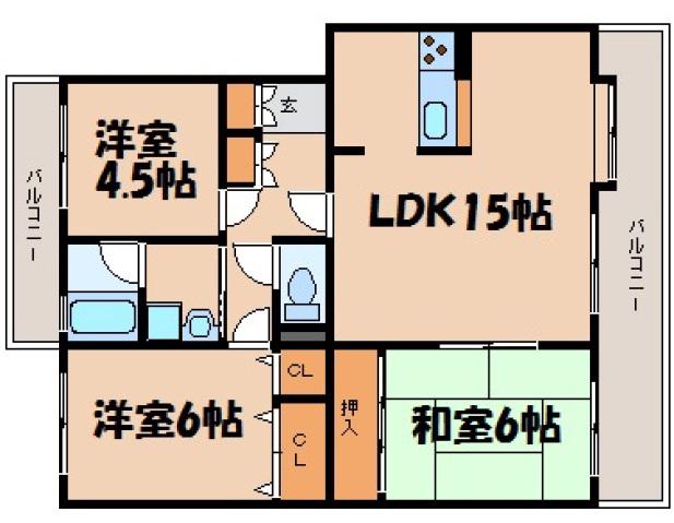 第2ファミーユハンダ(3LDK/1階)の間取り写真